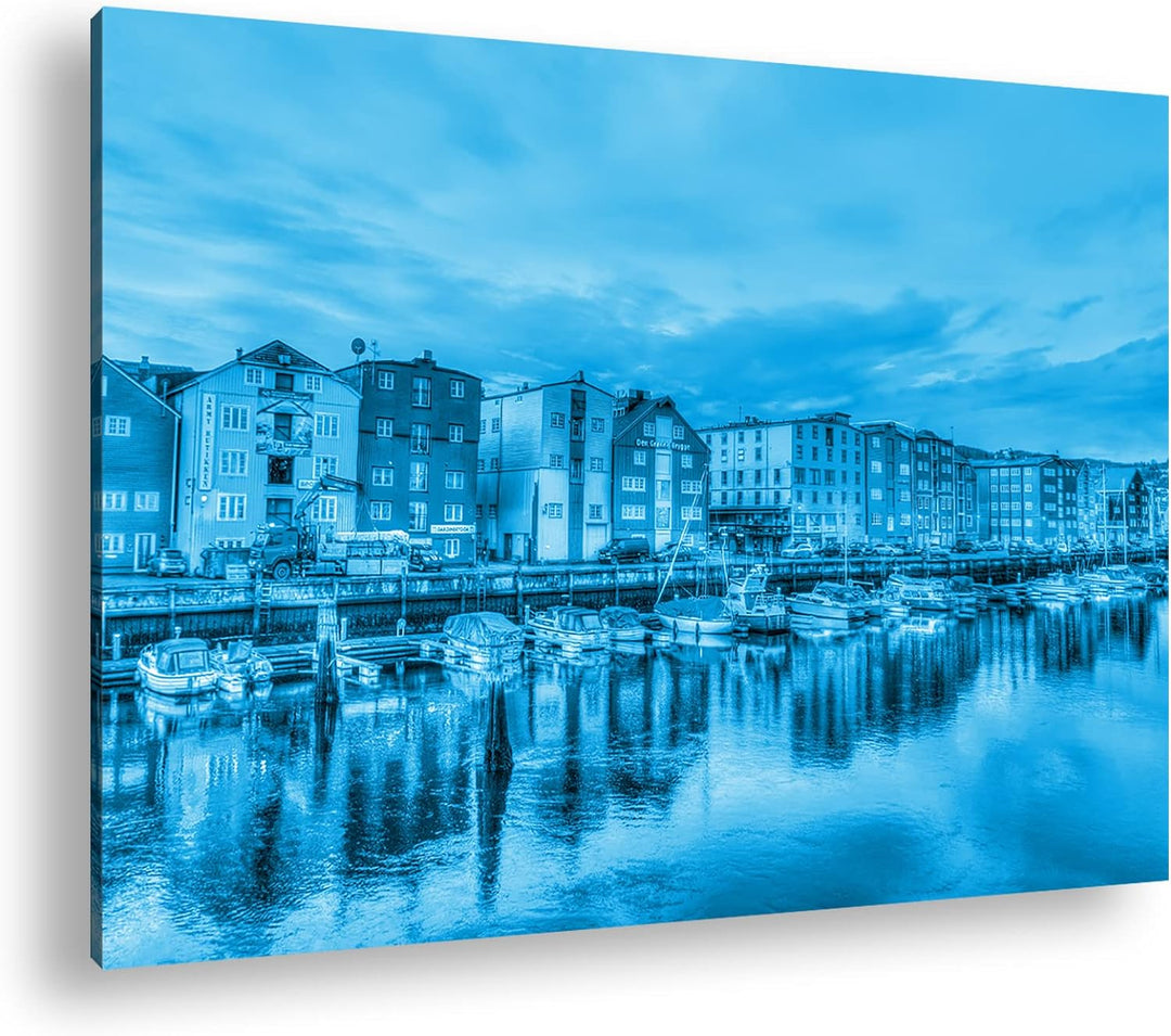 deyoli Trondheim in Norwegen Format: 60x40 Effekt: Monocrome Blau als Leinwand, Motiv fertig gerahmt