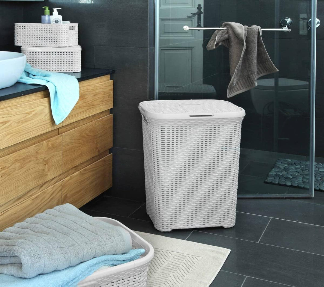 CURVER Style 60L Wäschebox, Plastik, Creme, 44.8 x 34.1 x 61.5 cm Einzelbett 44.8 x 34.1 x 61.5 cm,