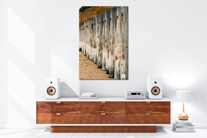 deyoli Wellenbrecher am Strand Format: 80x60 als Leinwandbild, Motiv fertig gerahmt auf Echtholzrahm