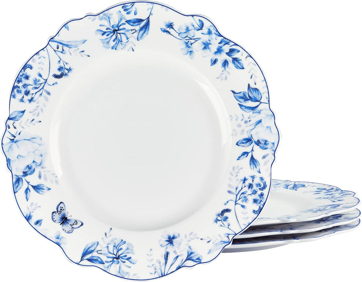 fanquare Keramik Teller 4-er Set, Runde Speiseteller Porzellan Blaues Blumen Muster, Geschirr Teller