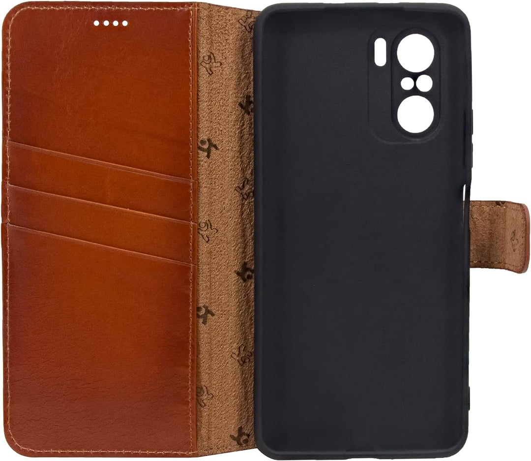 Suncase Book-Style Hülle kompatibel mit Xiaomi Poco F3 Leder Tasche (Slim-Fit) Lederhülle Handytasch