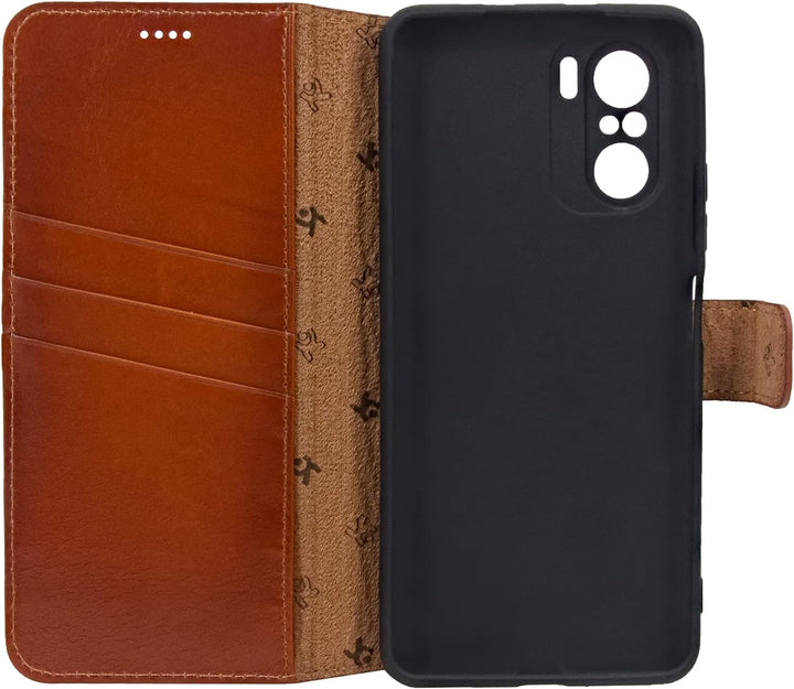 Suncase Book-Style Hülle kompatibel mit Xiaomi Poco F3 Leder Tasche (Slim-Fit) Lederhülle Handytasch
