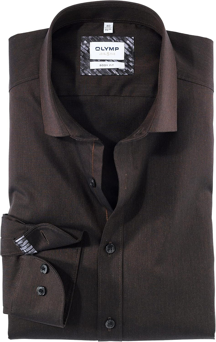 OLYMP Herren Oberhemd Langarm Level.Five.Body.fit,Twill,Body fit,New York Kent 38 Braun 28, 38 Braun
