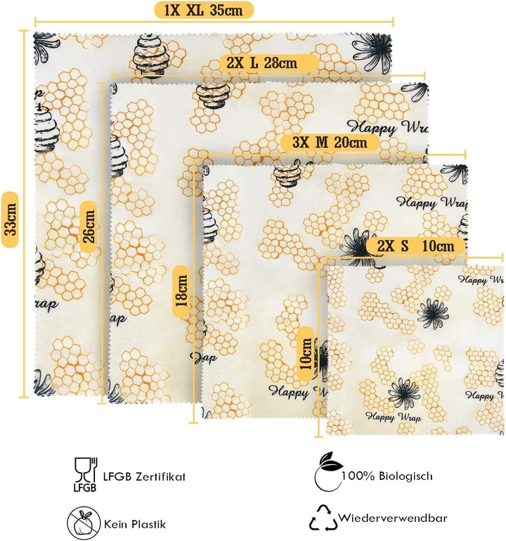 8er Set Bienenwachstücher für Lebensmittel I Beeswax Wrap I Bienenwachstuch I Wachstuch I Wiederverw
