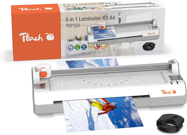 Peach PBP350 6 in 1 Laminiergerät A4 inkl. Eckenrunder, cutter, Laminerfolien | ABS | startklar in 3