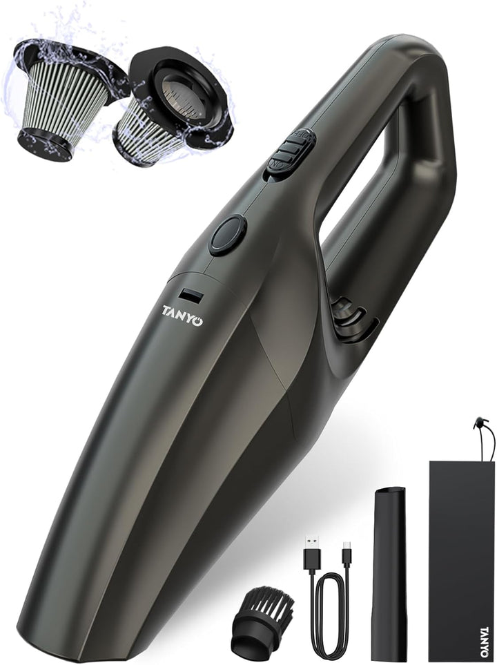 TANYO Handstaubsauger Akku, 12000Pa Kabellos Tragbar Handstaubsauger mit Waschbar HEPA-Filter, Mini