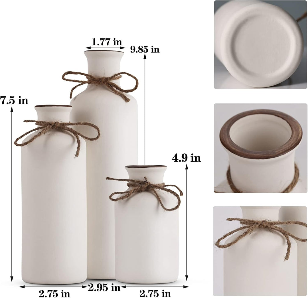 Weisses Keramik-Vasen-Set – 3 kleine Vasen, Boho-Vasen, Moderne Bauernhaus-Wohnkultur-Akzente, Wohnz