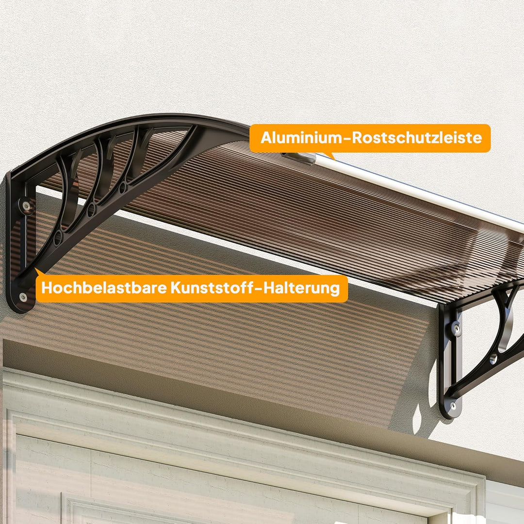 Outsunny Vordach Haustürvordach 75 x 100 cm Pultvordach Überdachung Polycarbonat Braun Braun+Schwarz