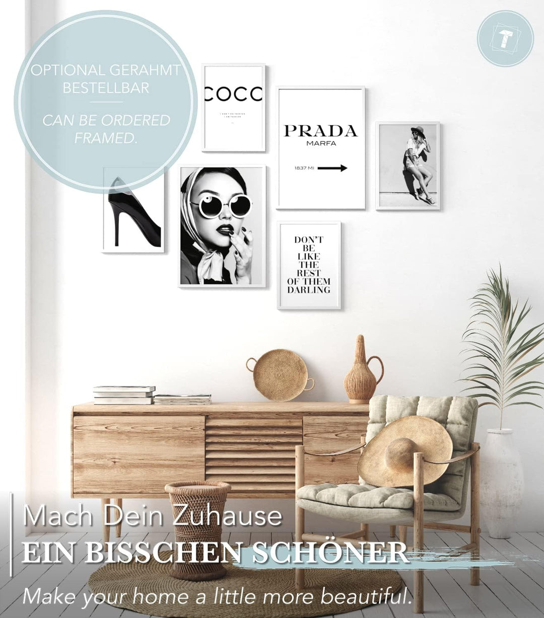 Papierschmiede® XL Mood Poster Set Coco Schwarz-Weiss, Bilder Wohnzimmer Deko Schlafzimmer, 2x DIN A