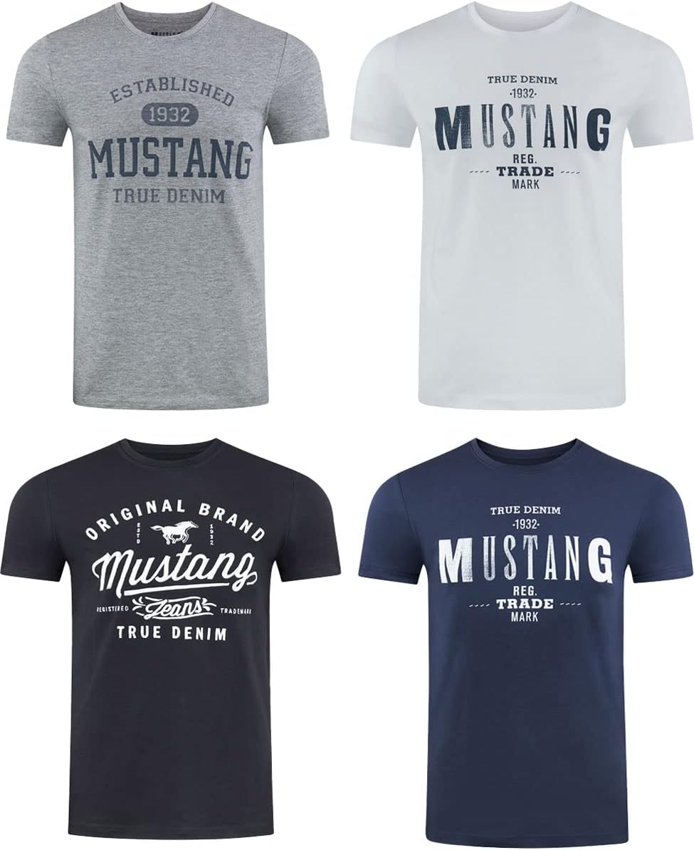MUSTANG Herren T-Shirt 4er Pack Frontprint O-Neck Rundhalsausschnitt Kurzarm Regular Tee Shirt 100%