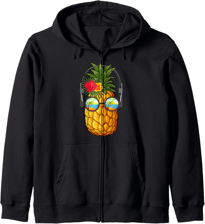 DJ-Ananas-Sonnenbrille mit Kopfhörern Kapuzenjacke