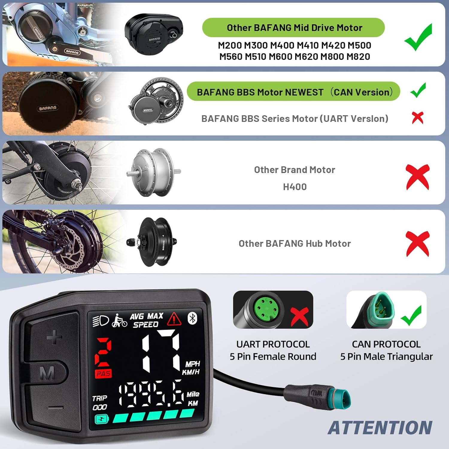 Besttoolifes E-BIKE Motor DZ41 Display Voor Bafang, M500 Voor M600 0102 HD UART/CAN Protocol Besttoolifes E-BIKE Motor DZ41 Display Voor Bafang, M500 Voor M600 0102 HD UART/CAN Protocol