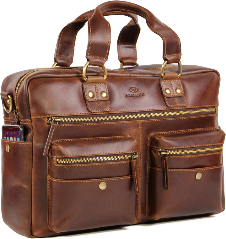 ALMADIH Damen Businesstasche 15 Zoll Aktentasche aus Echtleder mit Laptopfach - Leder Damen Business