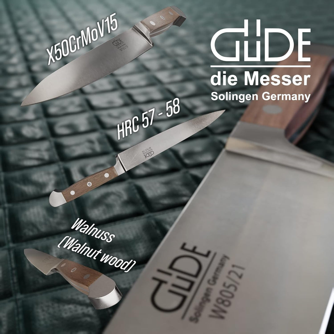 GÜDE Solingen - Filiermesser geschmiedet, 18 cm, Walnussholz, ALPHA WALNUSS, Doppelkropf, Handmade G