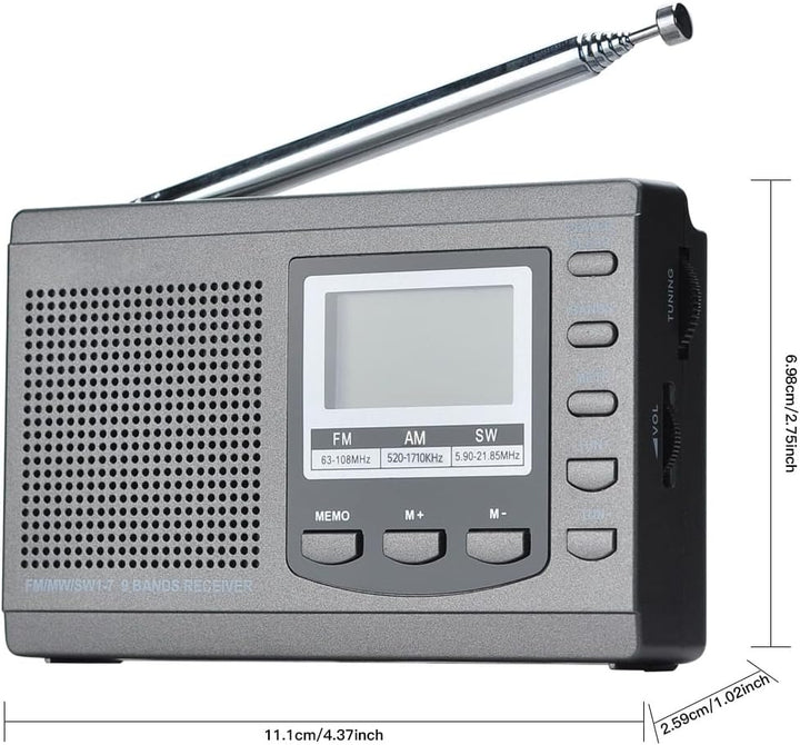 COVVY AM/FM / SW1-7 Tragbarer 9-Band-Radioempfänger mit Lautsprechern und Kopfhörern, ausgezeichnete
