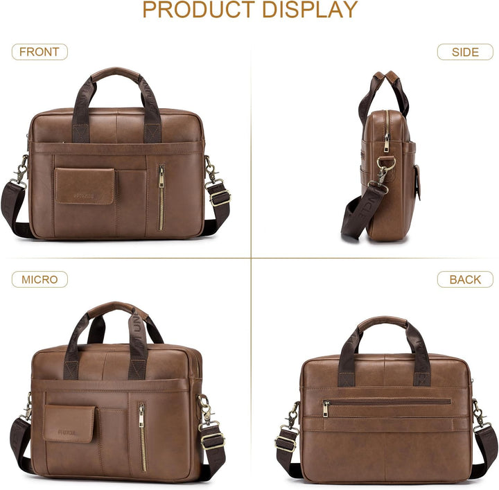 SPAHER Laptoptasche 14/15.6 Zoll Aktentasche Herren Business Tasche Arbeitstasche Herren Echtleder T