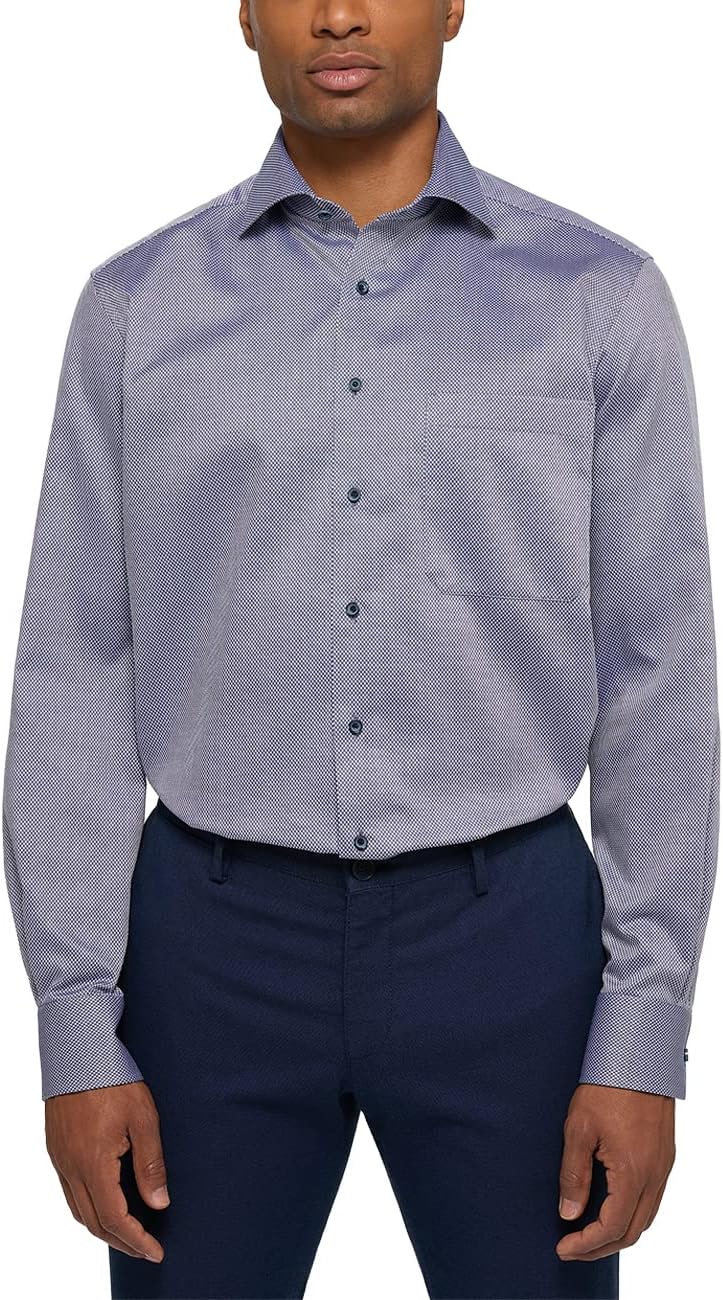 ETERNA Comfort Fit Hemd Langarm New Kent Kragen Muster blau