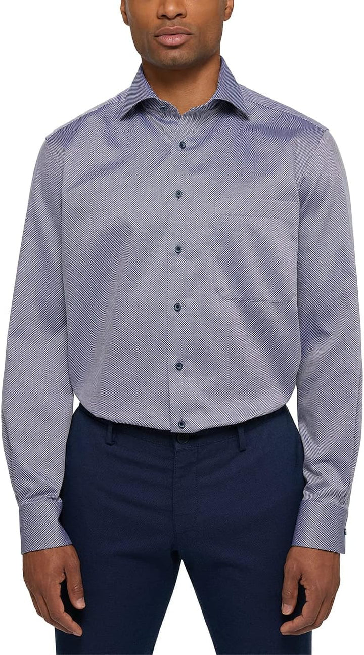 ETERNA Comfort Fit Hemd Langarm New Kent Kragen Muster blau