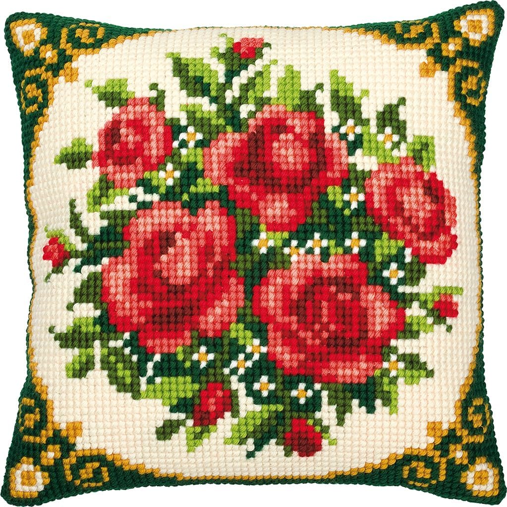 Vervaco PN-0008577 VER Kreuzstichkissen Rosenstrauss, 40 x 40 cm