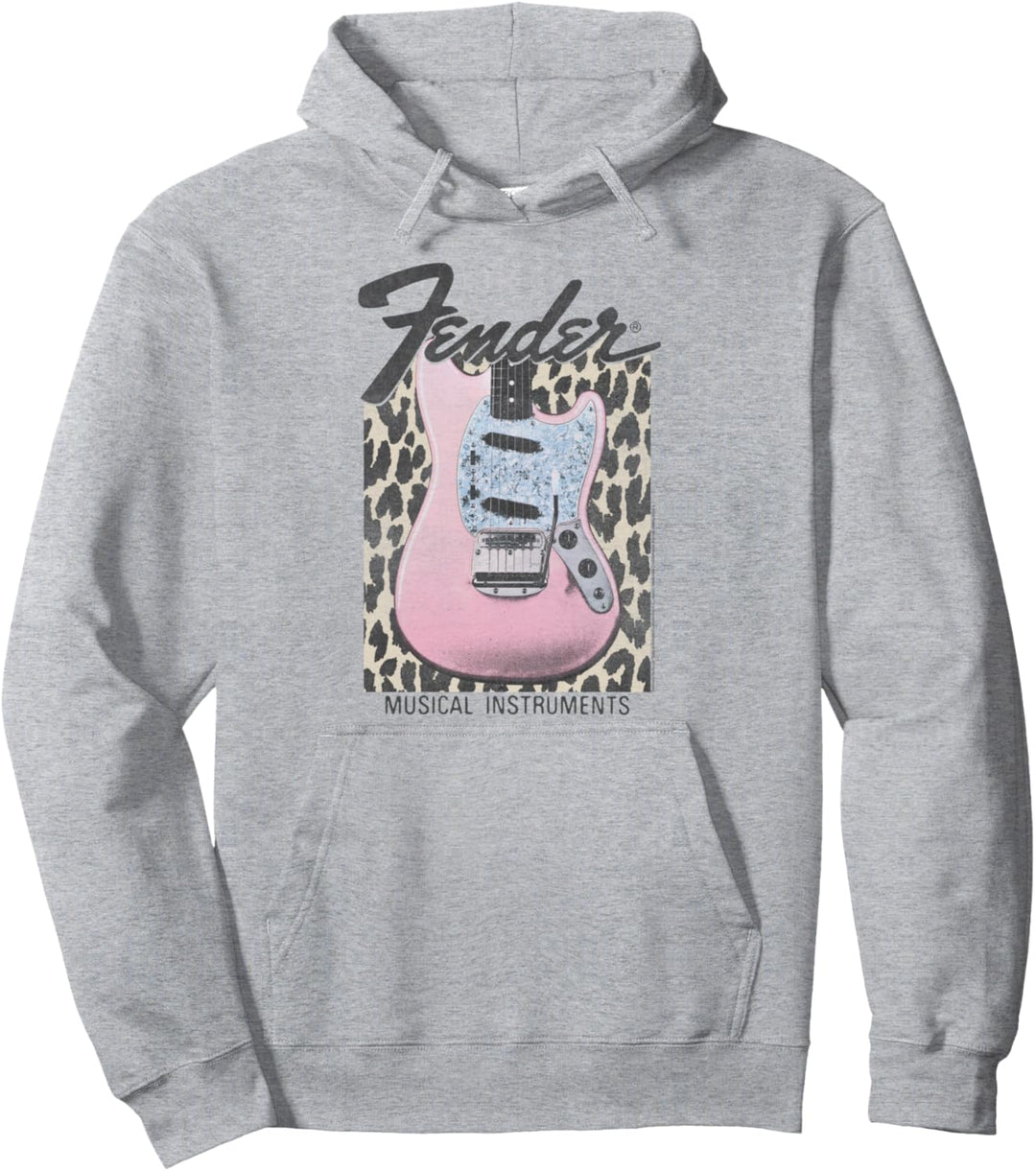 Fender Pink Grunge Leopard Guitar & Logo Pullover Hoodie