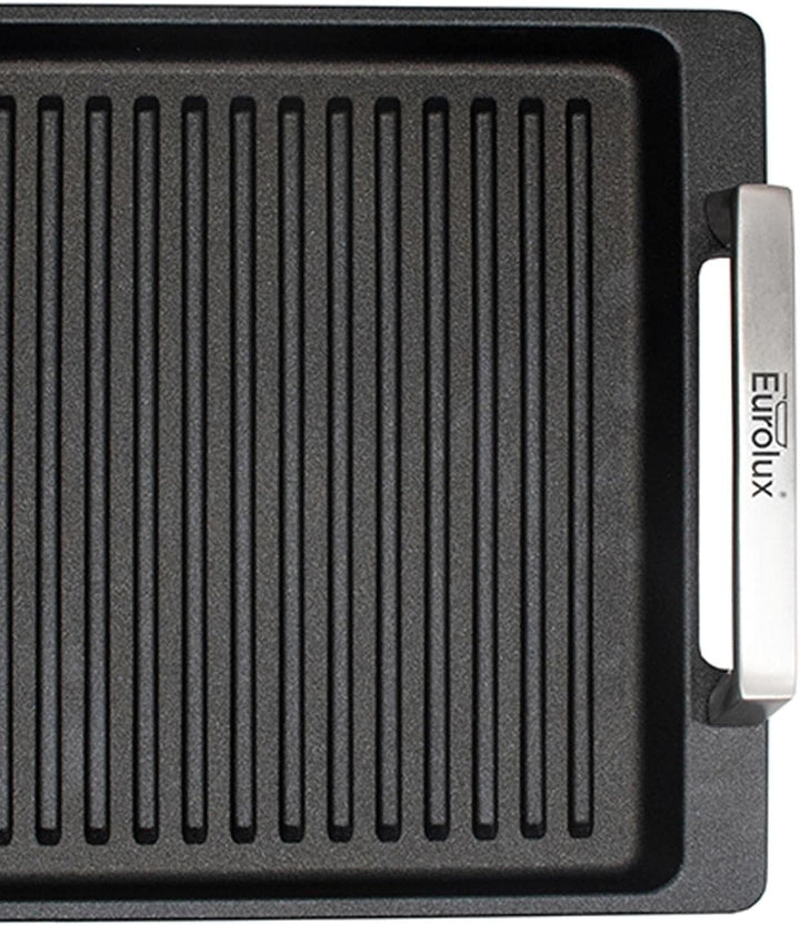 Eurolux geriffelte Grillplatte 41 x 24 cm - induktive vollflächig gerillte Servierplatte Aluguss bes