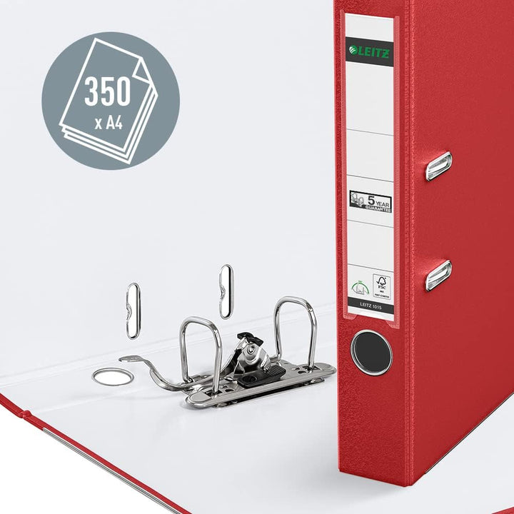 Leitz Qualitäts-Ordner 180° Plastik A4, 10er Pack, Schmal, Rot, 5,2 cm Rückenbreite, PP-laminierter