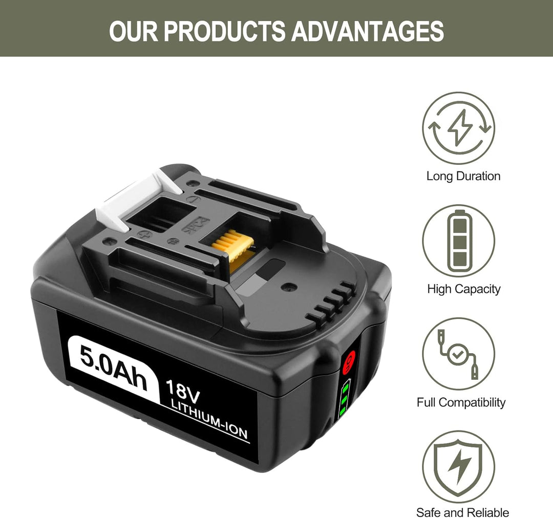 GOOALITY 5,0 Ah 18 V Li-Ion Ersatz für Makita 18V Akku BL1850B BL1850 BL1840B BL1840 BL1830B BL1830