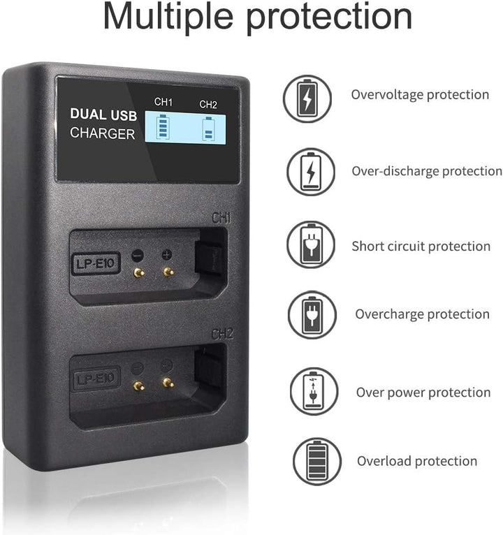 CITYORK 2er Pack LP-E10 Ersatzakku und Dual USB Ladegerät LCD-Display für Canon EOS Rebel T3, T5, T6