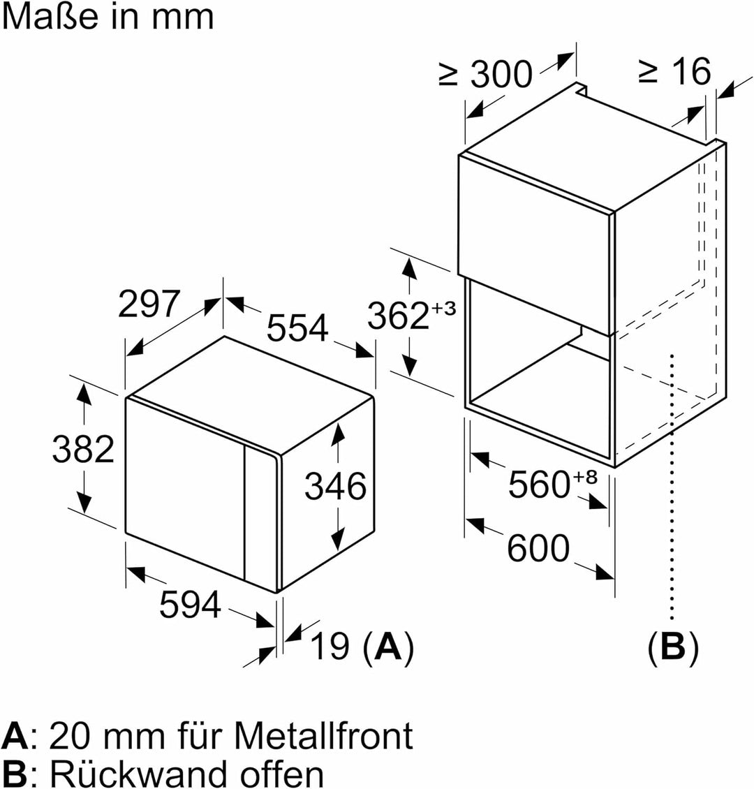 Siemens BF525LMB1 iQ500, Einbau-Mikrowelle, 59 x 38 cm, 800W, 20L Garraum Edelstahl, 25,5 cm Drehtel