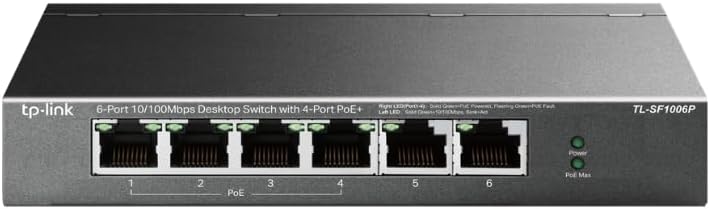 TP-Link TL-SF1006P 6-Port Fast Ethernet PoE Switch mit 4 PoE+ Ports (67 Watt, geschirmte RJ-45 Ports