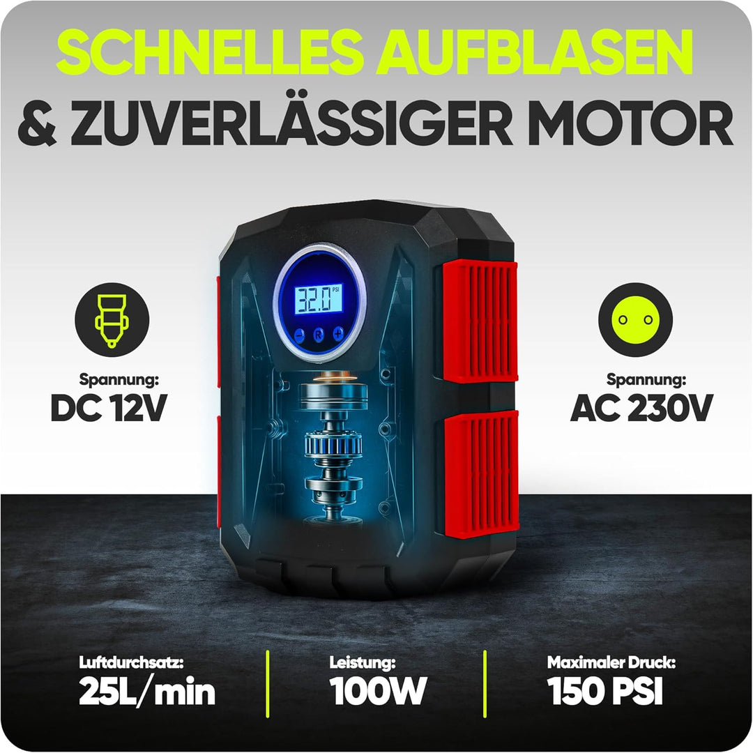 Fortem Tragbarer Kompressor Autoreifen, Kompressor Fahrrad, 12V Autoreifen Pumpe und Fahrradpumpe El