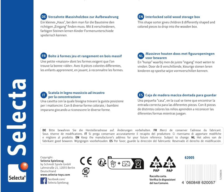 Selecta 62005 Sortierbox, Sortier und Steckspiel aus Holz, 1 Jahr to 3 Jahre, 14 cm