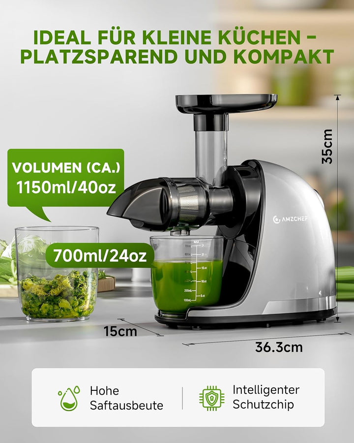 AMZCHEF Slow Juicer Entsafter Gemüse und Obst Profi Entsafter mit Ruhiger Motor & Umkehrfunktion & S
