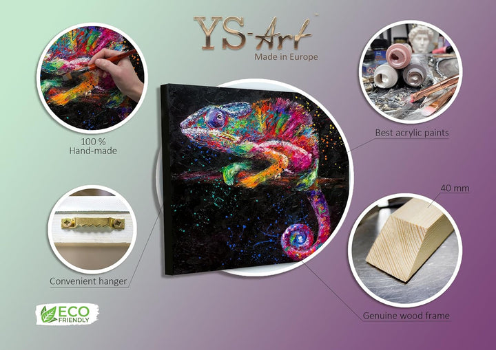 YS-Art XXL Abstrakt Acryl Gemälde auf Leinwand Chamäleon handgemalt Wandbilder bunt Pop Art Farbenfr