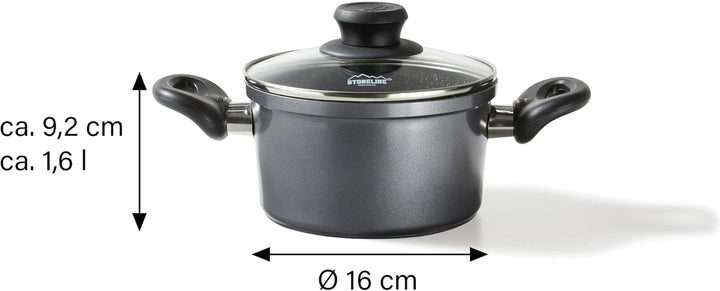 Stoneline Kochtopf 16 cm, mit Deckel, Induktion, Aluguss, beschichtet mit echten Steinpartikeln, gra