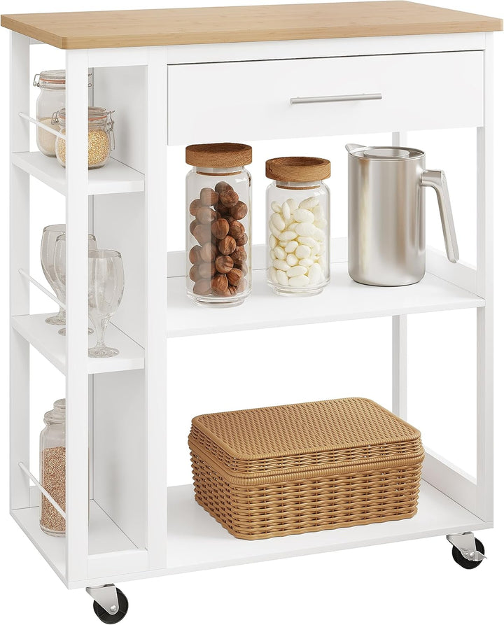 WOLTU Küchenwagen mit Arbeitsplatte, Servierwagen mit Rollen, Rollwagen mit Schublade offenen Ablage