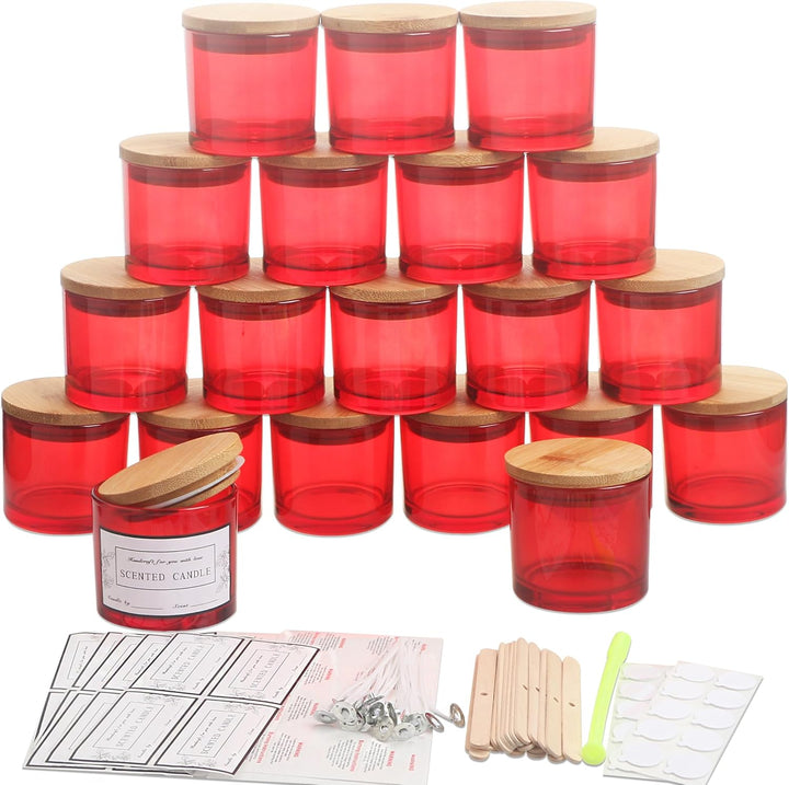MILIVIXAY 20 Stück 118 ml rote Glaskerzengläser mit Deckel und Kerzenherstellungs-Kits – Grosspackun