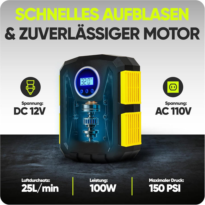 Fortem Tragbarer Kompressor Autoreifen, Kompressor Fahrrad, 12V Autoreifen Pumpe und Fahrradpumpe El