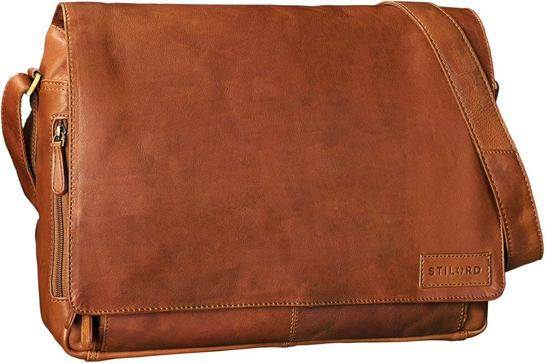 STILORD 'Rick' Schultertasche Leder für 15,6 Zoll Laptop Umhängetasche Aktentasche Bürotasche Unitas