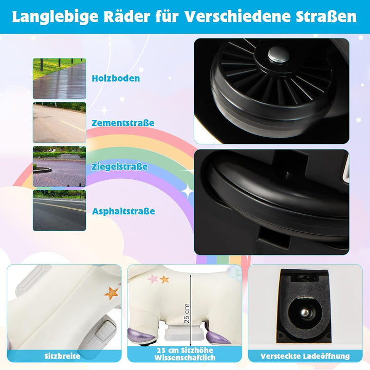 COSTWAY 6V Kinder Elektroauto in Tierform, Kinderfahrzeug Plüsch, Aufsitzspielzeug mit Fusspedal, 2-