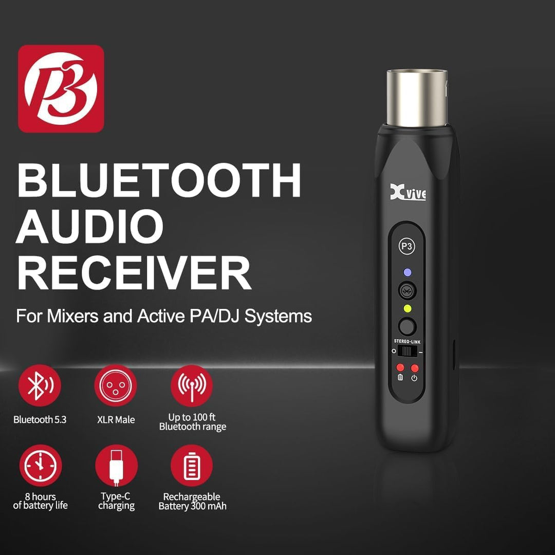 Xvive P3 XLR Bluetooth Audio-Empfänger für Mixer, aktive PA/DJ-Systeme, P3