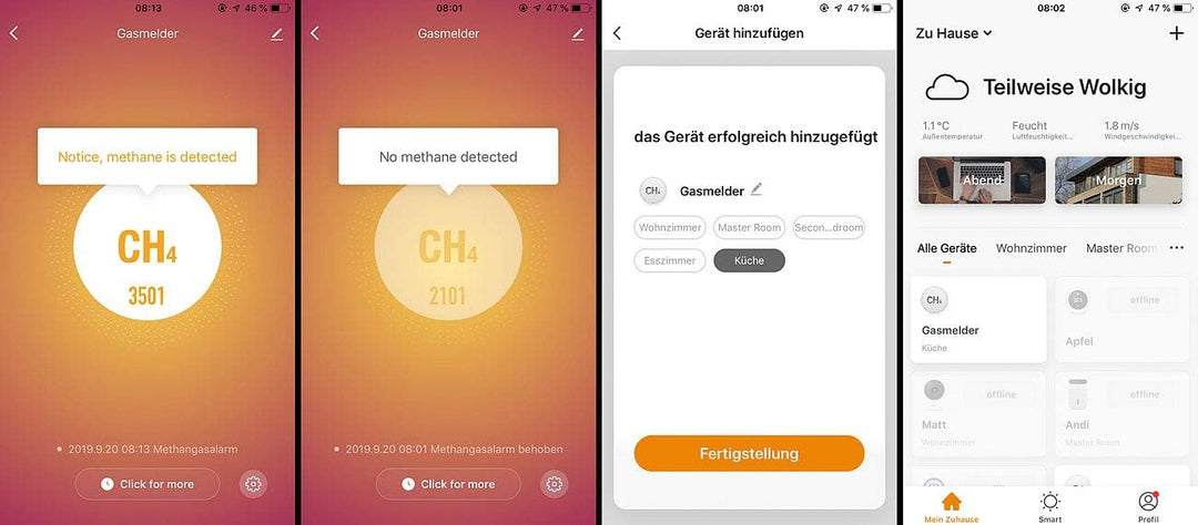 VisorTech Gasmelder Erdgas WLAN: Smarter Multi-Gasmelder für haushaltsübliche Gase, WLAN & App, 85 d