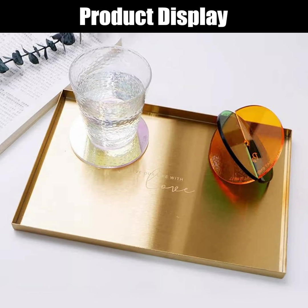 Deko Tablett Gold Tablett Rechteckig, Schmucktablett Edelstahl Badezimmer Tablett Dekotablett Schmuc