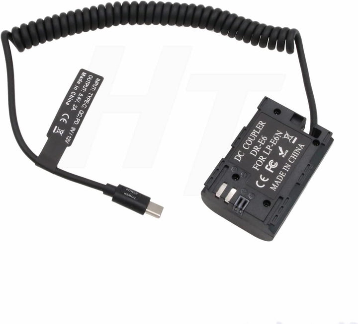 Power Bank PD QC USB Typ C auf LP-E6 Dummy Akku für Canon R5 R6 5D3 7D BMPCC 4K Zacuto EVF Kamera