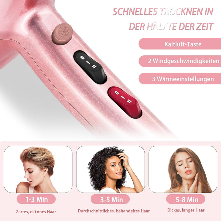 Jooayou Profi Fön Ionen Haartrockner 3000W Föhn mit Diffusor (3 Hitze-und 2 Geschwindigkeiten + Kühl
