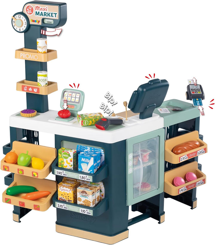Smoby – Supermarkt Maxi mit Einkaufswagen – moderner Kaufladen für Kinder – Regale, Gemüse, Obst – K
