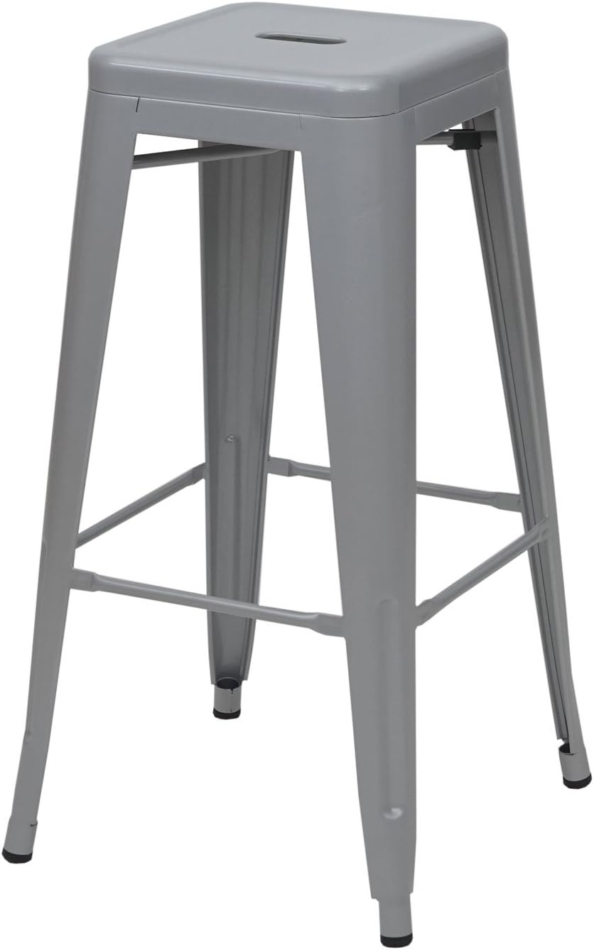 Mendler 4er-Set Barhocker HWC-A73, Barstuhl Tresenhocker, Metall Industriedesign stapelbar - grau, G