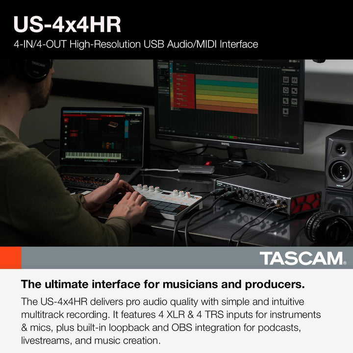 Tascam US-4x4HR 4 Mikrofon 4 IN / 4OUT hochauflösende vielseitige USB-Audio-Schnittstelle (US4x4HR)