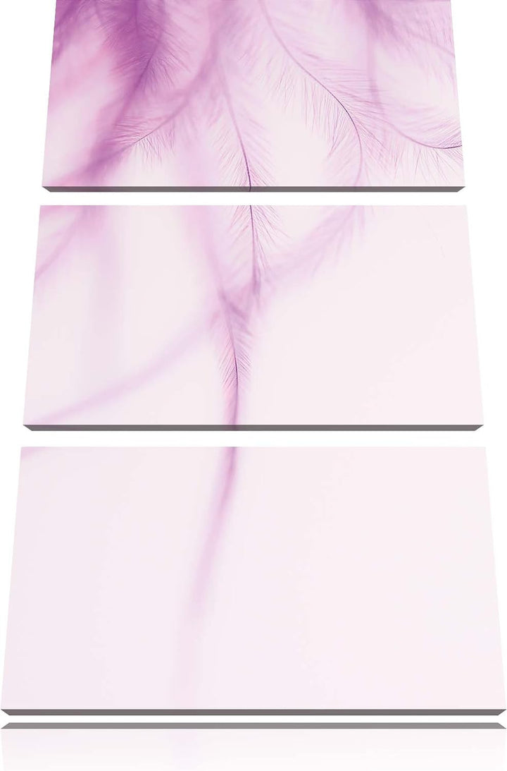 Pixxprint zarte Pinke Federn 3-Teiler Leinwandbild 120x80 Bild auf Leinwand