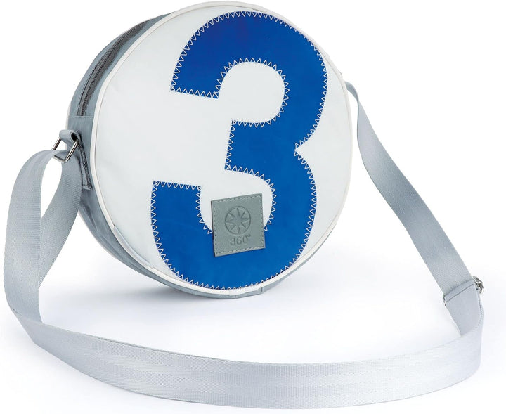 360° Grad Genua Umhänge-Tasche Segeltuch weiss mit Zahl blau